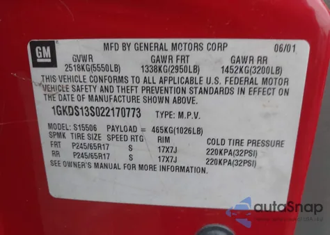 2002 GMC Envoy Slt from USA, damaged, VIN 1GKDS13S022170773